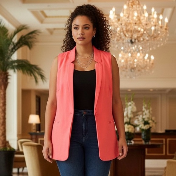 belle sky Tops - Belle Sky Vibrant Coral Sleeveless Blazer / Vest